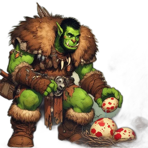 food, concept art, fantasy art, comic book art, pixel art, green, green-skinned, staff-wielding transparent PNG cut-out