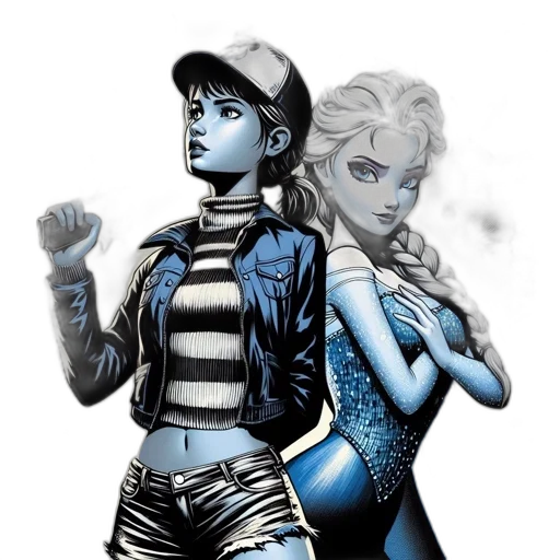 comic book art, concept art, cartoon, fantasy art, underwater, outer space, blue, two transparent PNG cut-out