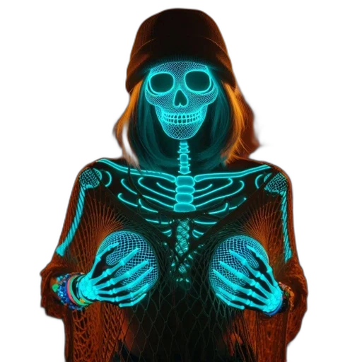 jewelry, jacket, mask, dress, 3d render, concept art, vaporwave, pixel art transparent PNG cut-out