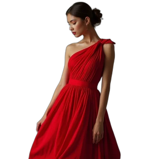 dress, jewelry, photorealistic, red, one, shoulder, plea, cocktail transparent PNG cut-out