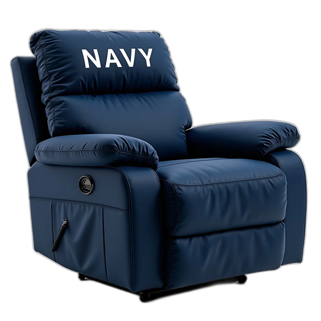 furniture, crown, 3d render, navy, blue, recliner, matching, cushion transparent PNG cut-out