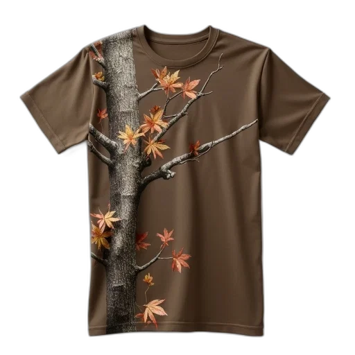 tree, earth tones, plain, brown, t-shirt, camouflage, pattern, featuring transparent PNG cut-out