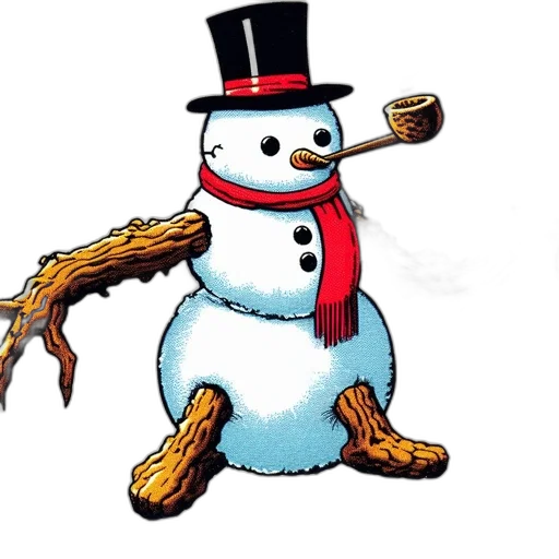 snow, anthropomorphic, snowman, named, evil, ice, man, features transparent PNG cut-out