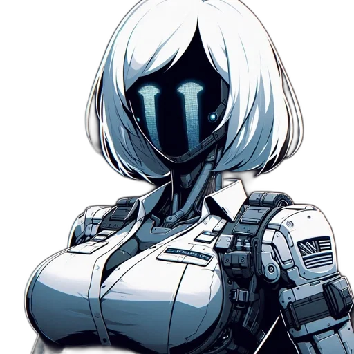 robot, dress, weapon, face, concept art, comic book art, cyberpunk, pixel art transparent PNG cut-out
