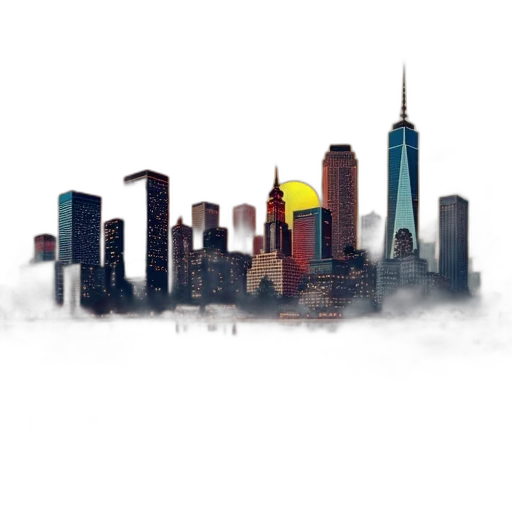 building, concept art, photorealistic, pixel art, 3d render, fog, city street, stylized transparent PNG cut-out