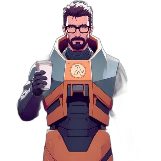 robot, jacket, staff, face, concept art, cartoon, comic book art, pixel art transparent PNG cut-out