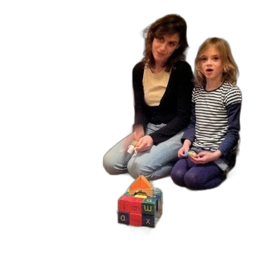 woman, child, sit, floor, blocks, front, them transparent PNG cut-out