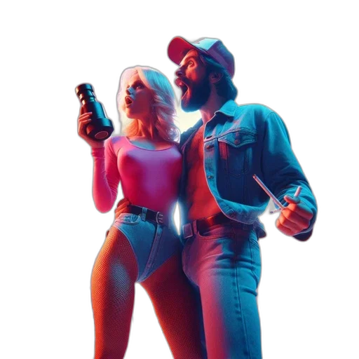 jacket, bottle, neon lights, female, singer, pink, top, blue transparent PNG cut-out
