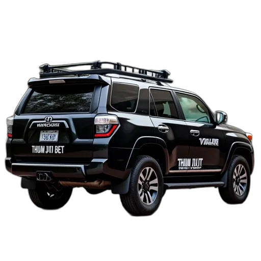black, suv, parked, brick, surface, building, trees, background transparent PNG cut-out