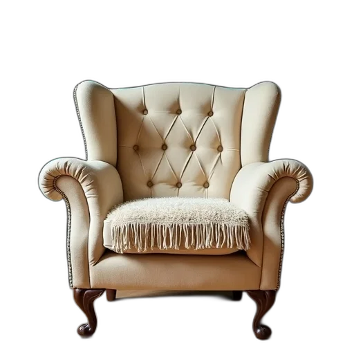 furniture, crown, 3d render, photorealistic, earth tones, golden, beige, tufted transparent PNG cut-out