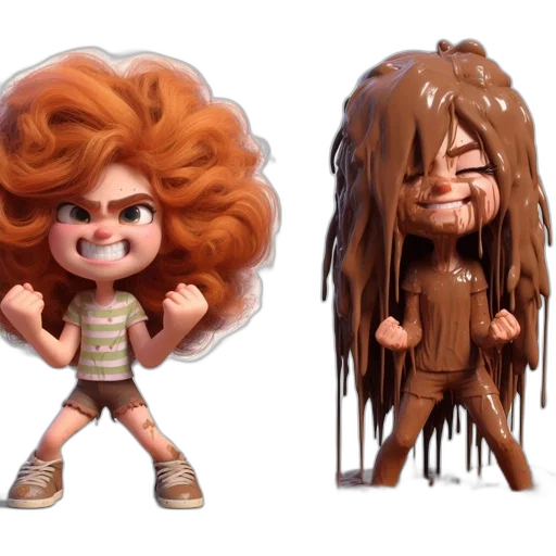 concept art, 3d render, cartoon, two, animated, characters, depicted, one transparent PNG cut-out