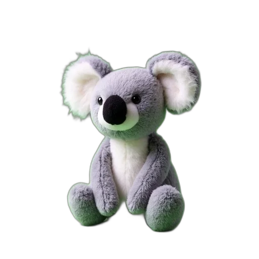 3d render, small, grey, plush, koala, toy, white, face transparent PNG cut-out