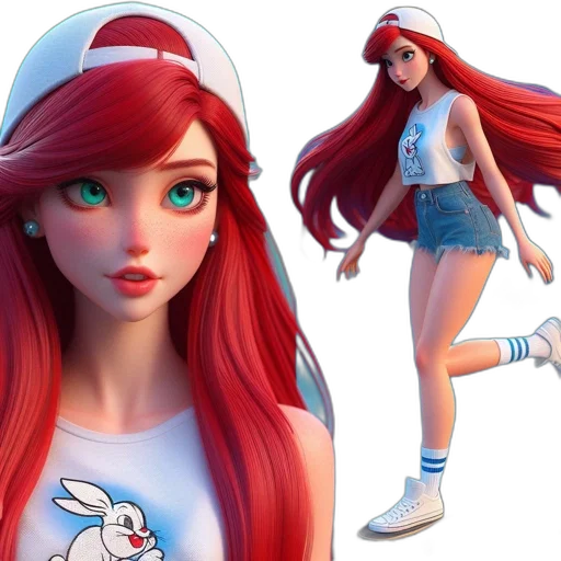 3d render, concept art, cartoon, fantasy art, animated, character, red, hair transparent PNG cut-out
