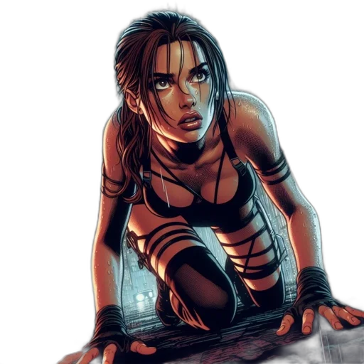comic book art, concept art, cyberpunk, fantasy art, underwater, earth tones, woman, crouches transparent PNG cut-out