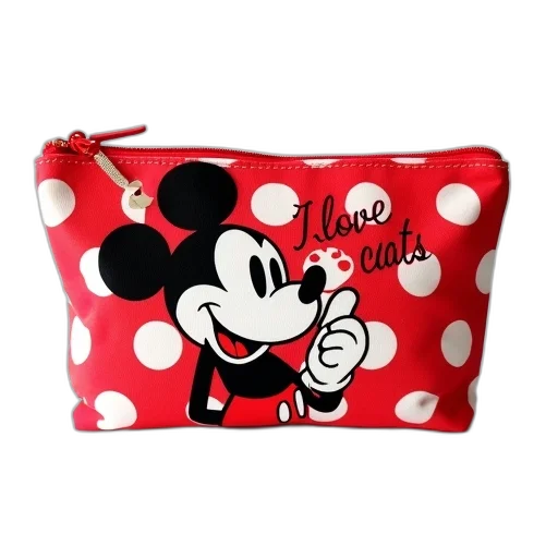 red, white, polka-dotted, purse, mickey, mouse, design, front transparent PNG cut-out