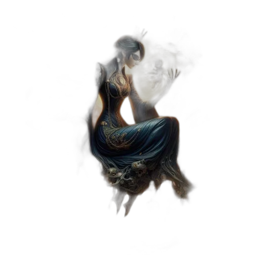 dragon, dress, mask, hair, concept art, fantasy art, photorealistic, pixel art transparent PNG cut-out