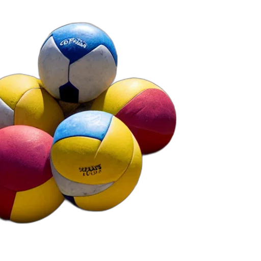 3d render, photorealistic, ten, beach, vollyballs, stacked transparent PNG cut-out