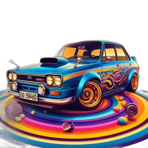 car, photorealistic, 3d render, concept art, fantasy art, colorful, blue, neon transparent PNG cut-out