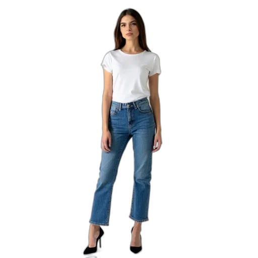 woman, standing, her, hands, sides, wearing, white, t-shirt transparent PNG cut-out