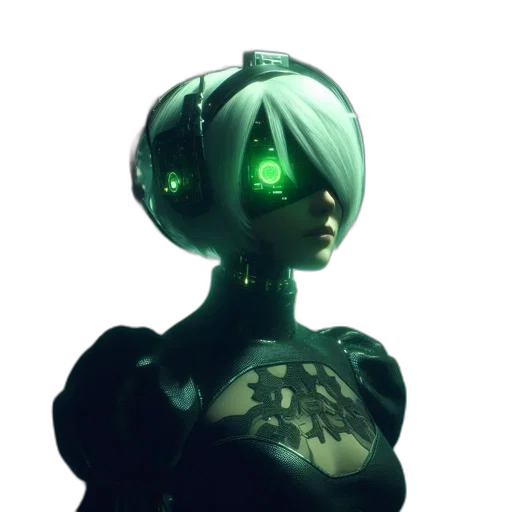 mask, dress, robot, crown, cyberpunk, concept art, 3d render, fantasy art transparent PNG cut-out