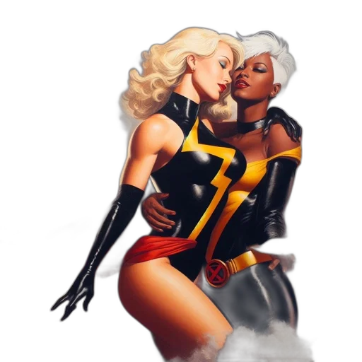comic book art, concept art, fantasy art, pixel art, golden, two, female, superheroes transparent PNG cut-out