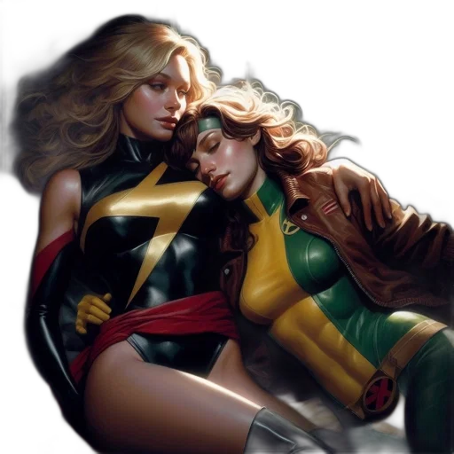 comic book art, concept art, fantasy art, photorealistic, golden, two, sleeping, female transparent PNG cut-out