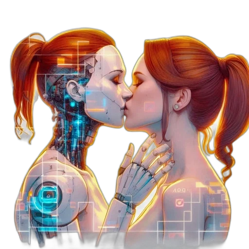robot, cyberpunk, concept art, comic book art, pixel art, neon lights, outer space, juxtaposition transparent PNG cut-out