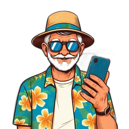 hat, cartoon, pixel art, comic book art, concept art, elderly, man, wearing transparent PNG cut-out