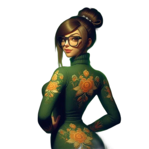 dress, staff, crown, face, concept art, fantasy art, 3d render, cartoon transparent PNG cut-out