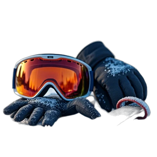 assortment, ski, equipment, including, goggles, poles, gloves transparent PNG cut-out
