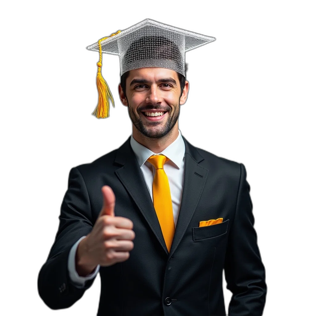 staff, hat, photorealistic, 3d render, man, dark, suit, yellow transparent PNG cut-out