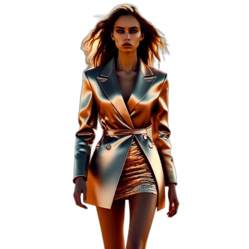 jacket, dress, jewelry, photorealistic, concept art, 3d render, fantasy art, neon lights transparent PNG cut-out