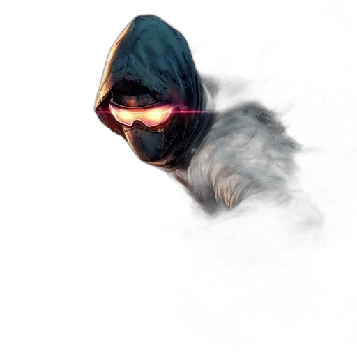 mask, jacket, robot, creature, concept art, cyberpunk, fantasy art, 3d render transparent PNG cut-out