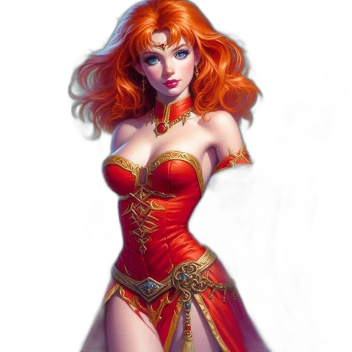 dress, jewelry, fantasy art, comic book art, concept art, 3d render, red, ethereal transparent PNG cut-out