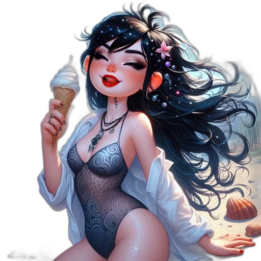 fantasy art, concept art, comic book art, cartoon, beach, neon lights, monochrome, female transparent PNG cut-out
