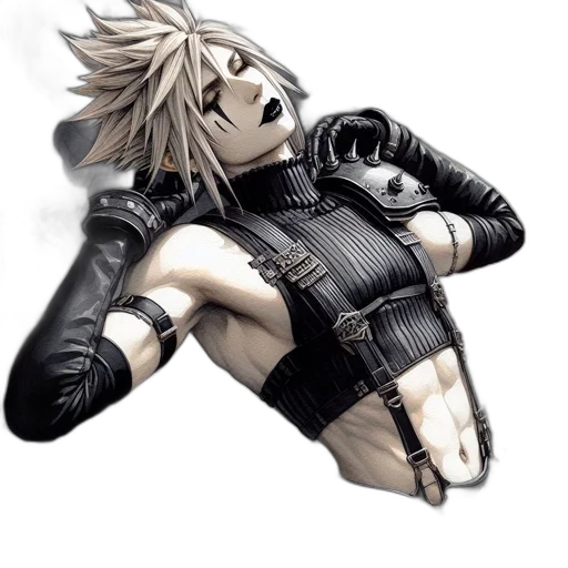 mask, jacket, hair, weapon, concept art, 3d render, photorealistic, cyberpunk transparent PNG cut-out