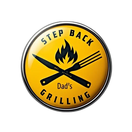 yellow, button, text, step, back, dad, grilling, stylized transparent PNG cut-out