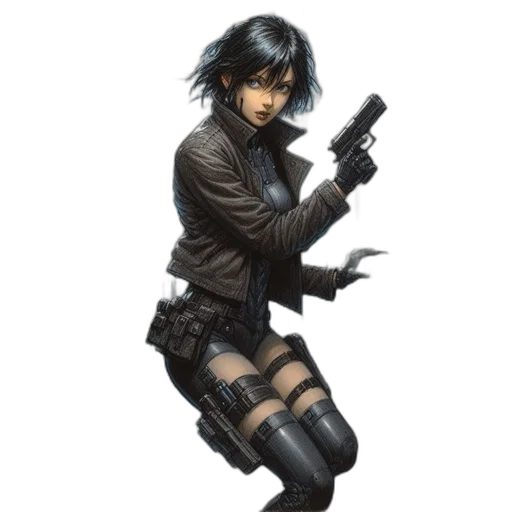 weapon, jacket, concept art, comic book art, cyberpunk, pixel art, urban, setting transparent PNG cut-out
