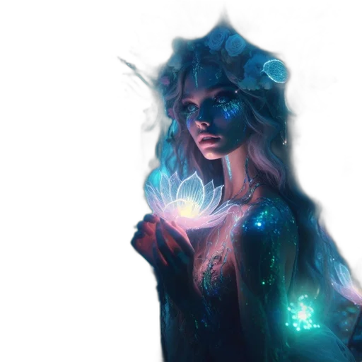 crown, dress, fantasy art, concept art, cyberpunk, watercolor, neon lights, fire transparent PNG cut-out