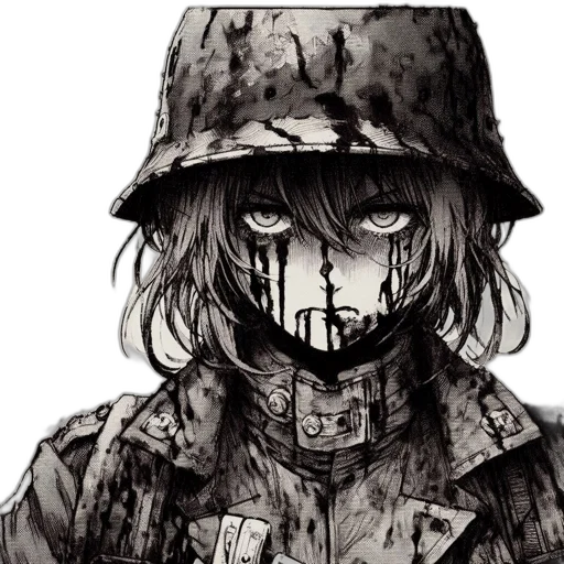 face, weapon, hat, mask, comic book art, anime, concept art, watercolor transparent PNG cut-out