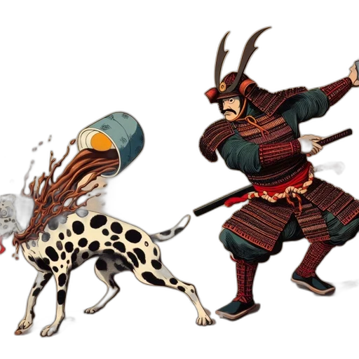 animal, creature, concept art, fantasy art, pixel art, watercolor, samurai, full transparent PNG cut-out