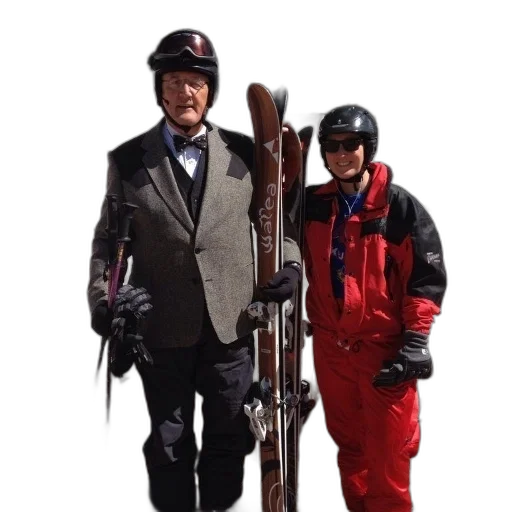staff, jacket, two, people, pose, their, skis, front transparent PNG cut-out