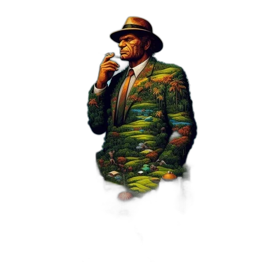 jacket, hat, face, umbrella, pixel art, concept art, vaporwave, cyberpunk transparent PNG cut-out