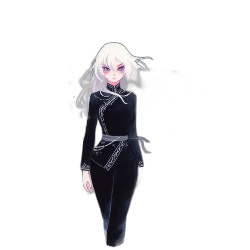 dress, hair, staff, jacket, concept art, cartoon, 3d render, pixel art transparent PNG cut-out
