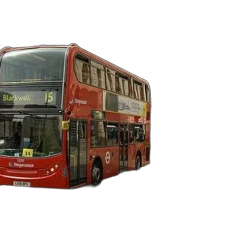 3d render, photorealistic, concept art, red, double-decker, bus, parked, street transparent PNG cut-out