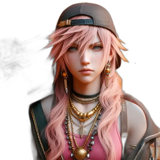 hat, face, jewelry, concept art, photorealistic, fantasy art, cyberpunk, pastel transparent PNG cut-out