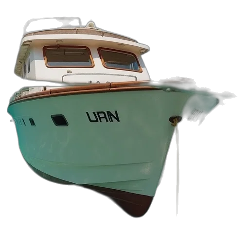 3d render, photorealistic, underwater, white, brown, catamaine, underneath, boat transparent PNG cut-out