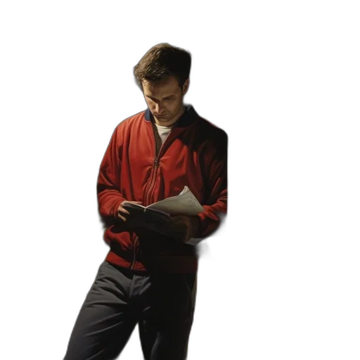 jacket, staff, robot, concept art, photorealistic, 3d render, red, dusk transparent PNG cut-out