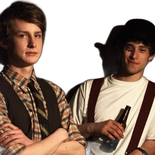 hat, staff, two, young, men, one, wearing, plaid transparent PNG cut-out