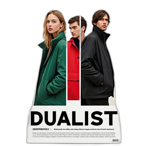 jacket, poster, white, background, featuring, word, dualist, large transparent PNG cut-out